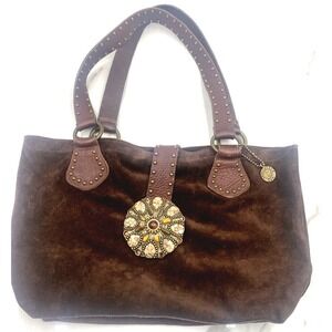LEATHER ROCK Purse Womens Western Brown Leather HOBO SLOUCH Studded